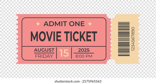 Yellow and red ticket with customizable text. Retro ticket template in vintage style for cinema, theater, circus and casino. High quality EPS 10 vector illustration.