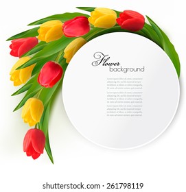 Yellow and red tulips holiday background. Vector,