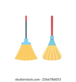 Yellow and red Two kinds of floor brooms. Set cleaning brush illustration, sweep the floor icon