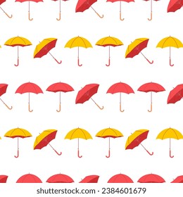 Yellow and red umbrella vector cartoon seamless pattern background for wallpaper, wrapping, packing, and backdrop.