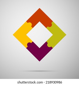 yellow, red, violet and green colored plastic puzzle infographic concept 