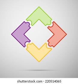 yellow, red, violet and green colored flat puzzle infographic concept 