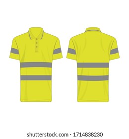 yellow reflective safety polo shirt for people isolated vector front and back for promotion on the white background	
