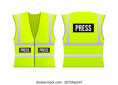 Yellow Reflective Safety Vest For People, Press. Vector Stock Illustration.