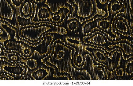 Yellow Repeated Artistic Graphic Marble. Grunge Abstract Golden Seamless Glittered Vector Clouds. Metallic Seamless Water Graphic Wrapping. Seamless Monochrome  Grunge Abstract