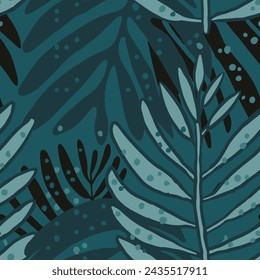Yellow Repeated Botanical Organic Monstera Illustration Design. Blue Seamless Tropical Decorative Branch Ornament Texture. Bright Continuous Decoration Plant Watercolor Pattern.