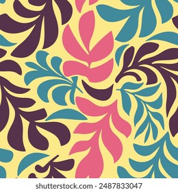Yellow Repeated Decoration Retro Blossom Flower Vector. White Continuous Summer Isolated Monstera Watercolor Pattern. Blue Repetitive Nature Tree Shape Print.