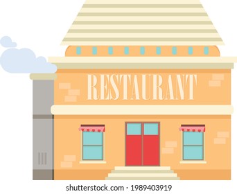 La fachada amarilla del restaurante. Ilustración vectorial.