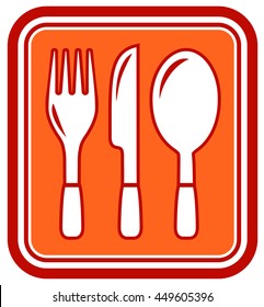 yellow restaurant icon with fork, knife, spoon silhouette