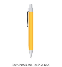 Yellow Retractable Ballpoint Pen Vector Illustration Isolated on White Background for Office Use