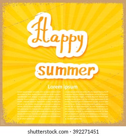 Yellow retro background with sun rays. Vector illustration