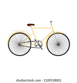 Yellow retro bicycle vector flat icon illustration design side view.  Cartoon road bike track pictogram isolated. Vintage banner mountain transport profile. Lifestyle urban velocity sport. 
