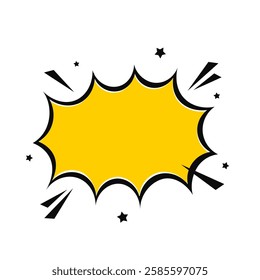 Yellow retro blank boom cartoon comic book style explosion effect on white background