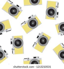yellow retro camera pattern seamless vintage photo hipster vector.