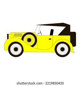 yellow retro car drawing, vector illustration