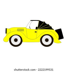 yellow retro car, drawing, vector illustration