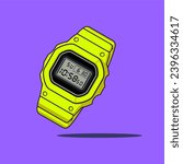 Yellow retro digital watch in flat design