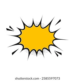 Yellow retro empty boom cartoon comic book style explosion effect on white background