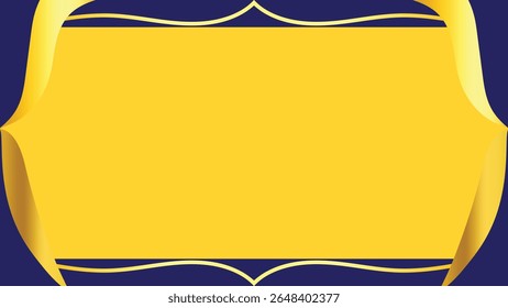 Yellow Retro Frame with Ribbon Over Blue Background