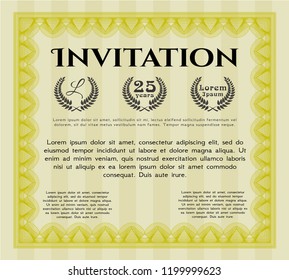 Yellow Retro invitation. Artistry design. With great quality guilloche pattern. Vector illustration. 