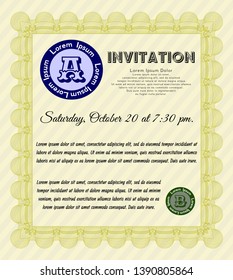Yellow Retro invitation. Artistry design. Detailed. Complex background. 