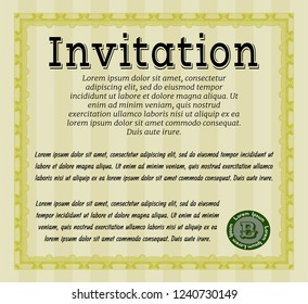 Yellow Retro invitation. With background. Modern design. Customizable, Easy to edit and change colors. 