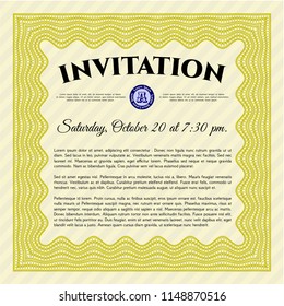 Yellow Retro invitation. With background. Vector illustration. Cordial design. 