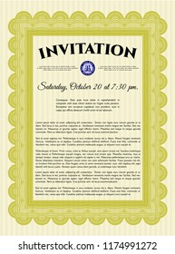 Yellow Retro invitation. Beauty design. Vector illustration. With guilloche pattern. 