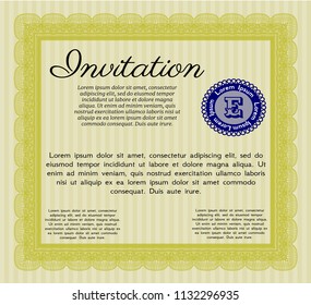 Yellow Retro invitation. With complex background. Detailed. Money Pattern. 