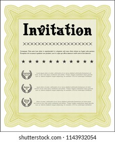 Yellow Retro invitation. Complex background. Lovely design. Detailed. 