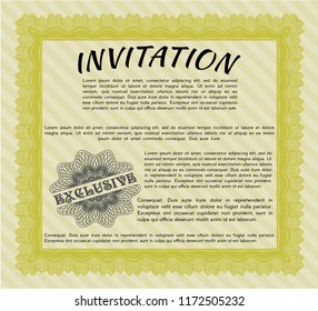 Yellow Retro invitation. With complex background. Money style design. Detailed. 
