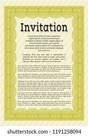 Yellow Retro invitation. Complex background. Vector illustration. Superior design. 