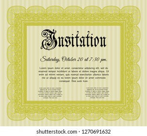 Yellow Retro invitation. Complex background. Money style design. Detailed. 