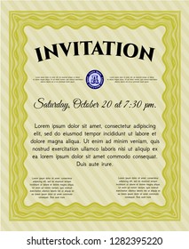 Yellow Retro invitation. Complex background. Detailed. Money Pattern design. 