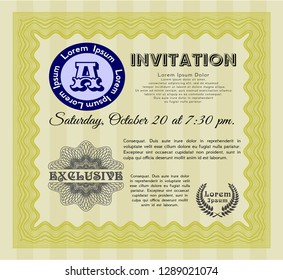 Yellow Retro invitation. With complex background. Artistry design. Detailed. 