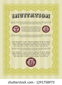 Yellow Retro invitation. With complex background. Detailed. Cordial design. 