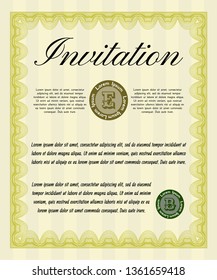 Yellow Retro invitation. With complex background. Vector illustration. Good design. 