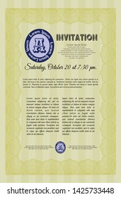 Yellow Retro invitation. Complex background. Modern design. Detailed. 