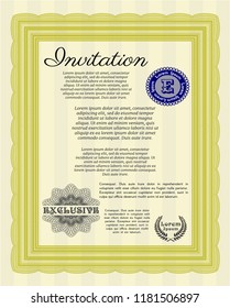 Yellow Retro invitation. With complex linear background. Customizable, Easy to edit and change colors. Money design. 