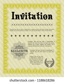 Yellow Retro invitation. With complex linear background. Money style design. Customizable, Easy to edit and change colors. 