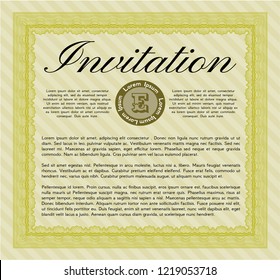 Yellow Retro invitation. With complex linear background. Elegant design. Detailed. 