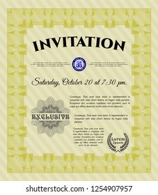 Yellow Retro invitation. With complex linear background. Vector illustration. Money design. 