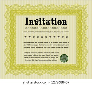 Yellow Retro invitation. With complex linear background. Customizable, Easy to edit and change colors. Lovely design. 