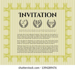 Yellow Retro invitation. With complex linear background. Sophisticated design. Vector illustration. 