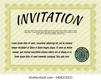 Yellow Retro invitation. With complex linear background. Modern design. Customizable, Easy to edit and change colors. 