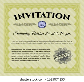 Yellow Retro invitation. With complex linear background. Cordial design. Customizable, Easy to edit and change colors. 