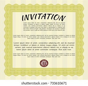 Yellow Retro invitation. With complex linear background. Money design. Vector illustration. 
