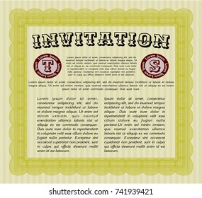 Yellow Retro invitation. With complex linear background. Detailed. Retro design. 