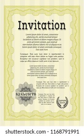 Yellow Retro invitation. Cordial design. Complex background. Vector illustration. 