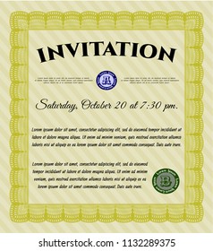 Yellow Retro invitation. Customizable, Easy to edit and change colors. With guilloche pattern. Good design. 